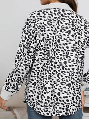 Full Size Leopard Collared Neck Button Up Long Sleeve Jacket