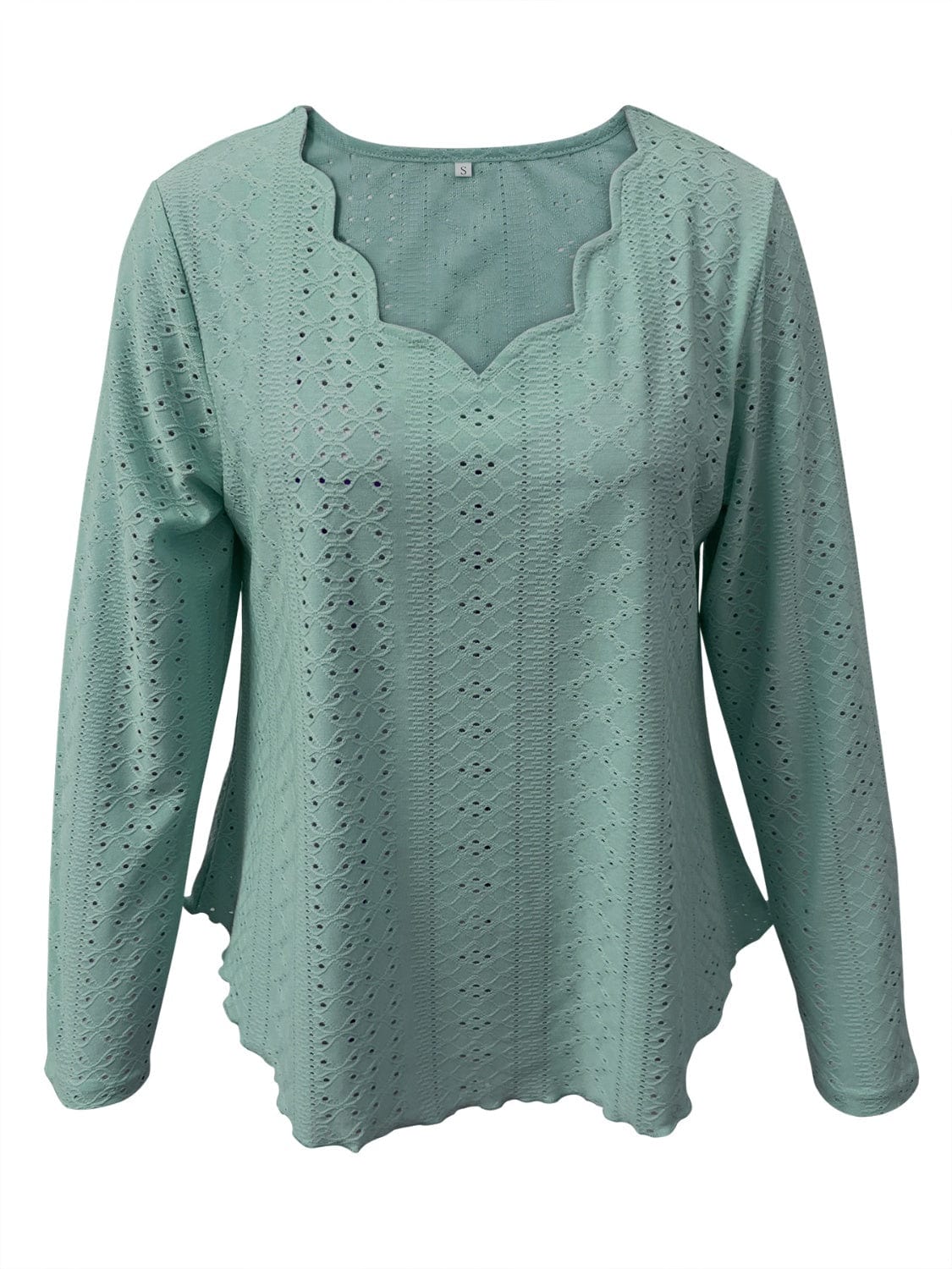 Eyelet Long Sleeve Blouse - Trendsi