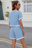 Contrast Trim Round Neck Top and Shorts Set - Trendsi