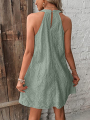 Eyelet Grecian Neck Mini Dress - Trendsi