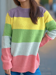 Color Block Round Neck Long Sleeve Sweater - Trendsi