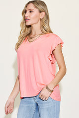 Basic Bae Full Size Bamboo Notched Ruffled Short Sleeve T-Shirt Trendsi