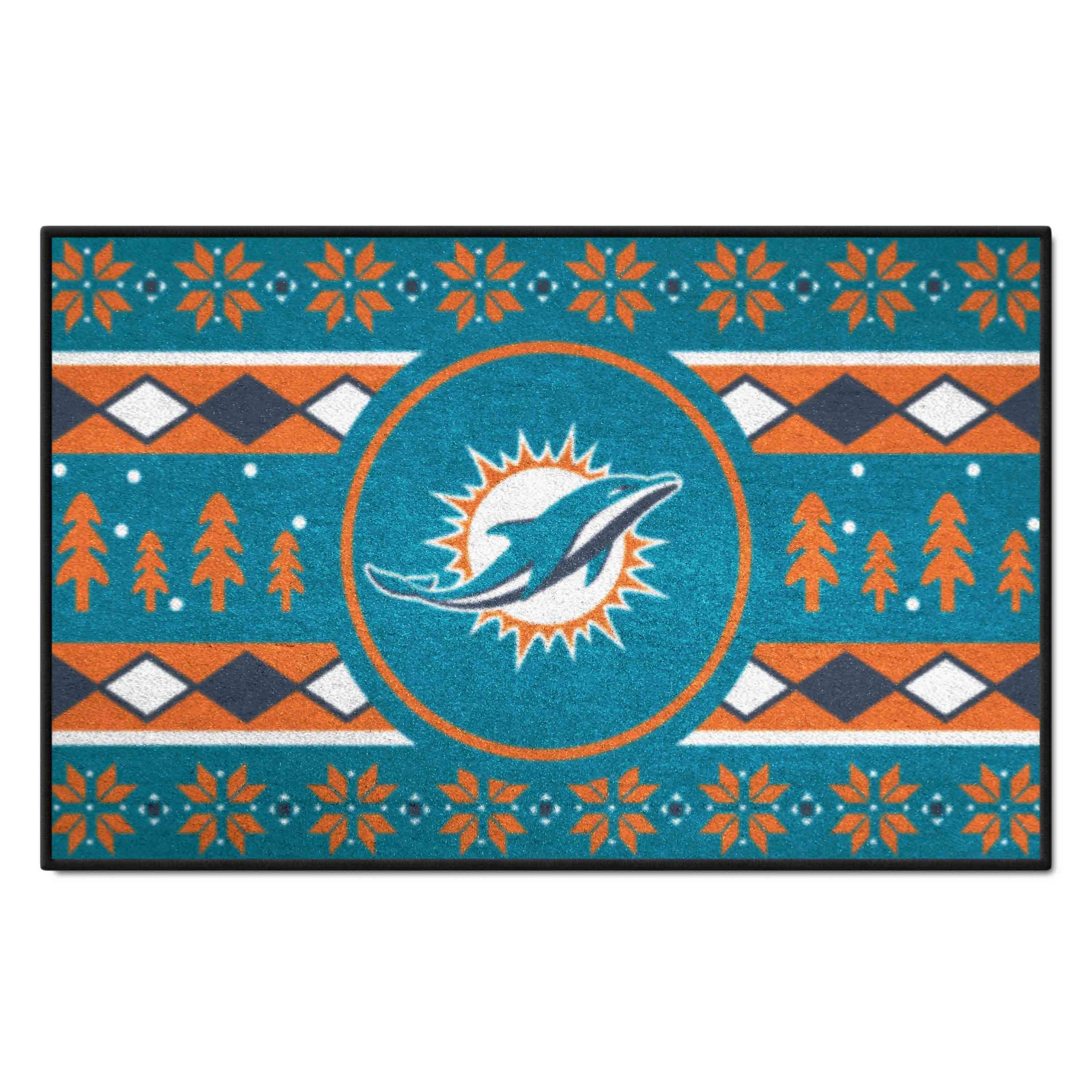 Miami Dolphins Holiday Sweater Starter Mat Accent Rug - 19in. x 30in.