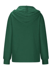 Drawstring Quarter Button Long Sleeve Hoodie - Trendsi