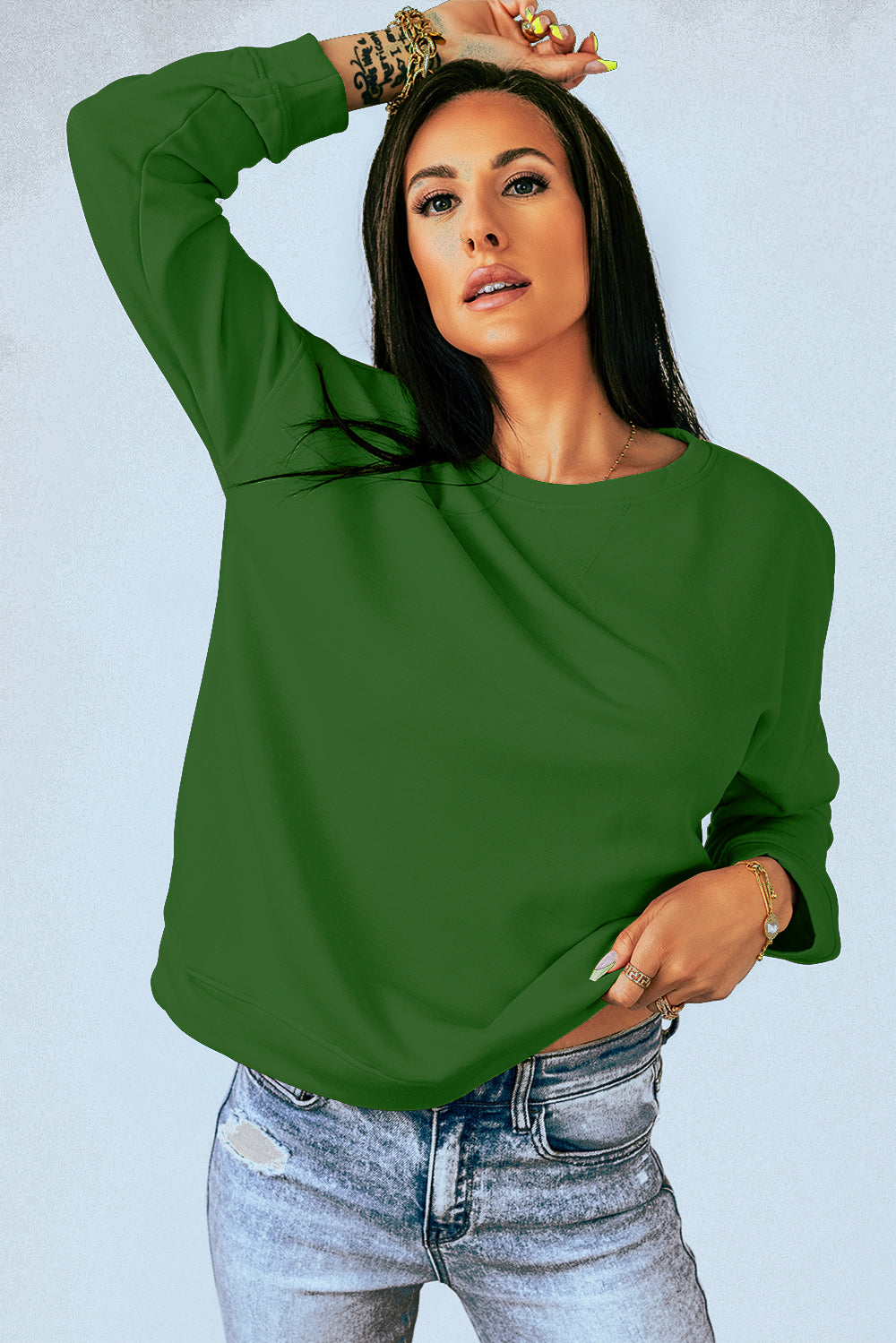 Round Neck Dropped Shoulder Sweatshirt - Flyclothing LLC