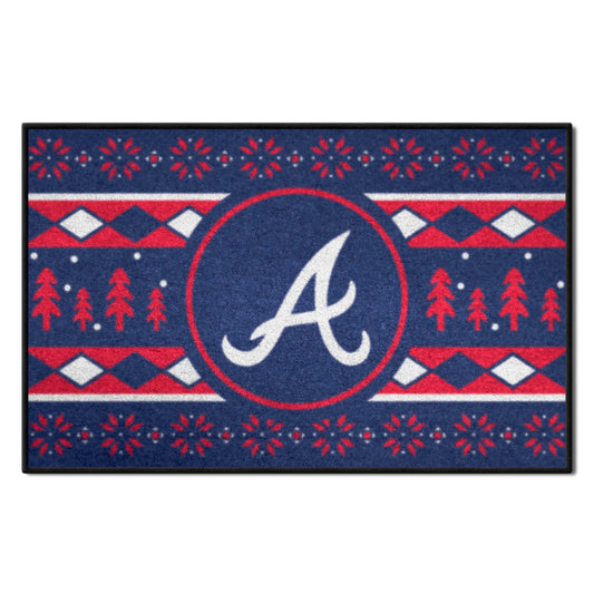 Atlanta Braves "Braves" Script Logo Holiday Sweater Starter Mat Accent Rug - 19in. x 30in.