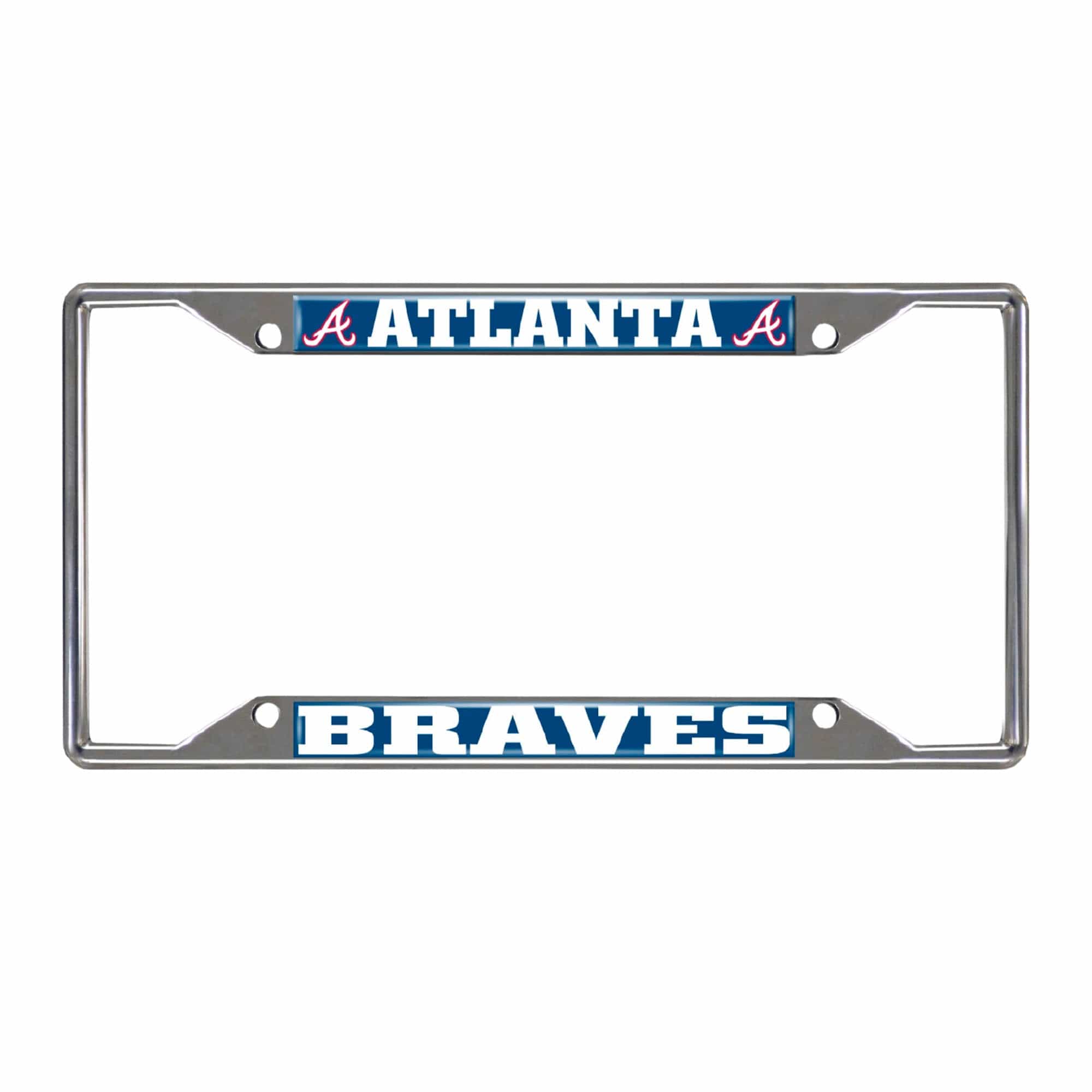 Atlanta Braves Chrome Metal License Plate Frame, 6.25in x 12.25in - Atlanta Braves