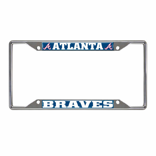 Atlanta Braves Chrome Metal License Plate Frame, 6.25in x 12.25in - Atlanta Braves