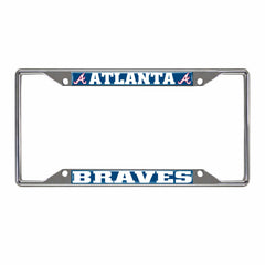 Atlanta Braves Chrome Metal License Plate Frame, 6.25in x 12.25in - Atlanta Braves