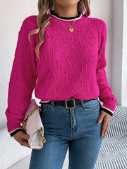 Contrast Trim Round Neck Long Sleeve Sweater