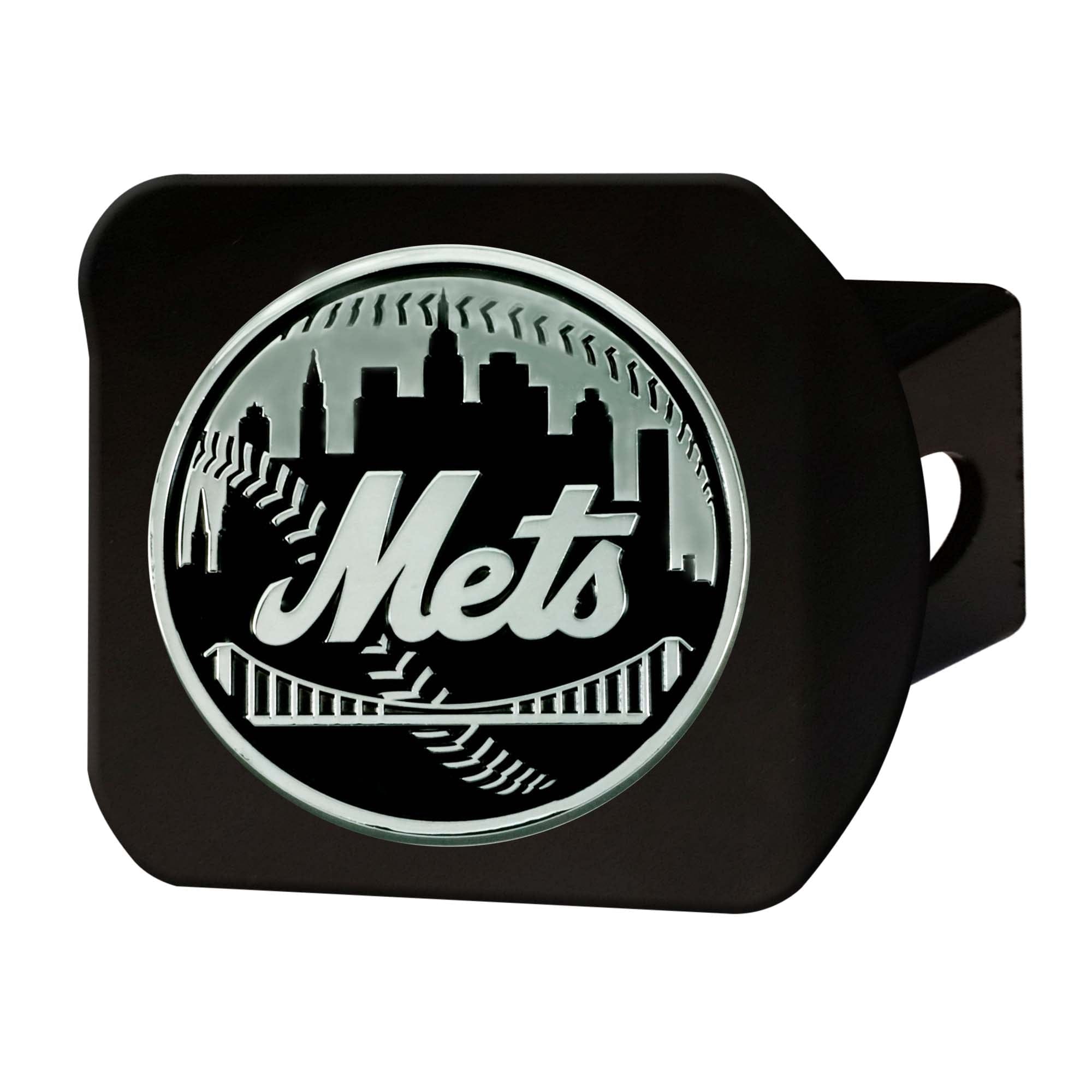 New York Mets Black Metal Hitch Cover with Metal Chrome 3D Emblem - New York Mets