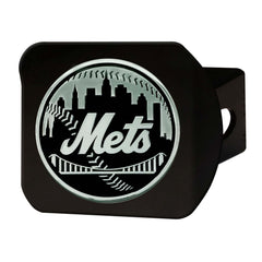 New York Mets Black Metal Hitch Cover with Metal Chrome 3D Emblem - New York Mets