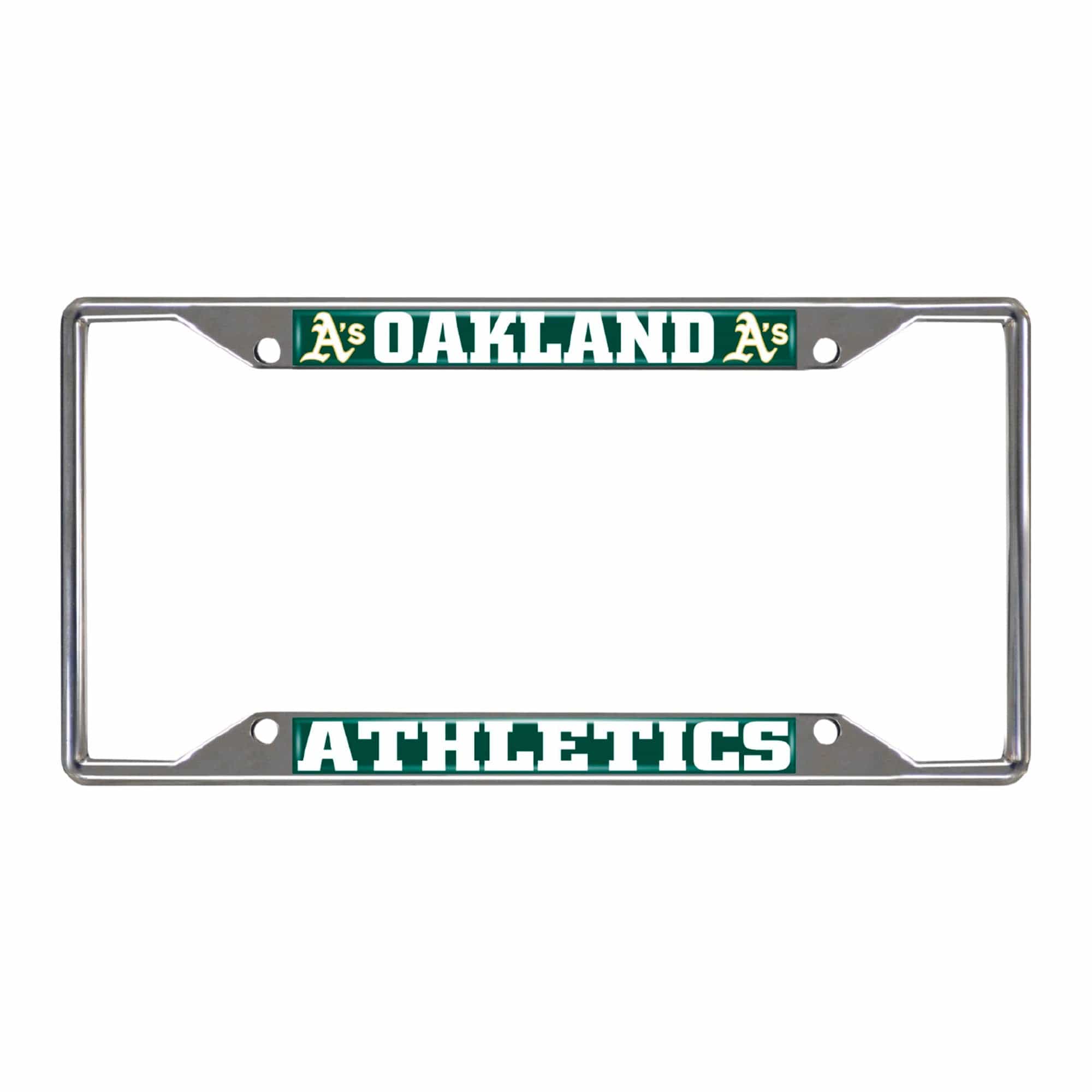 Oakland Athletics Chrome Metal License Plate Frame, 6.25in x 12.25in - Oakland Athletics