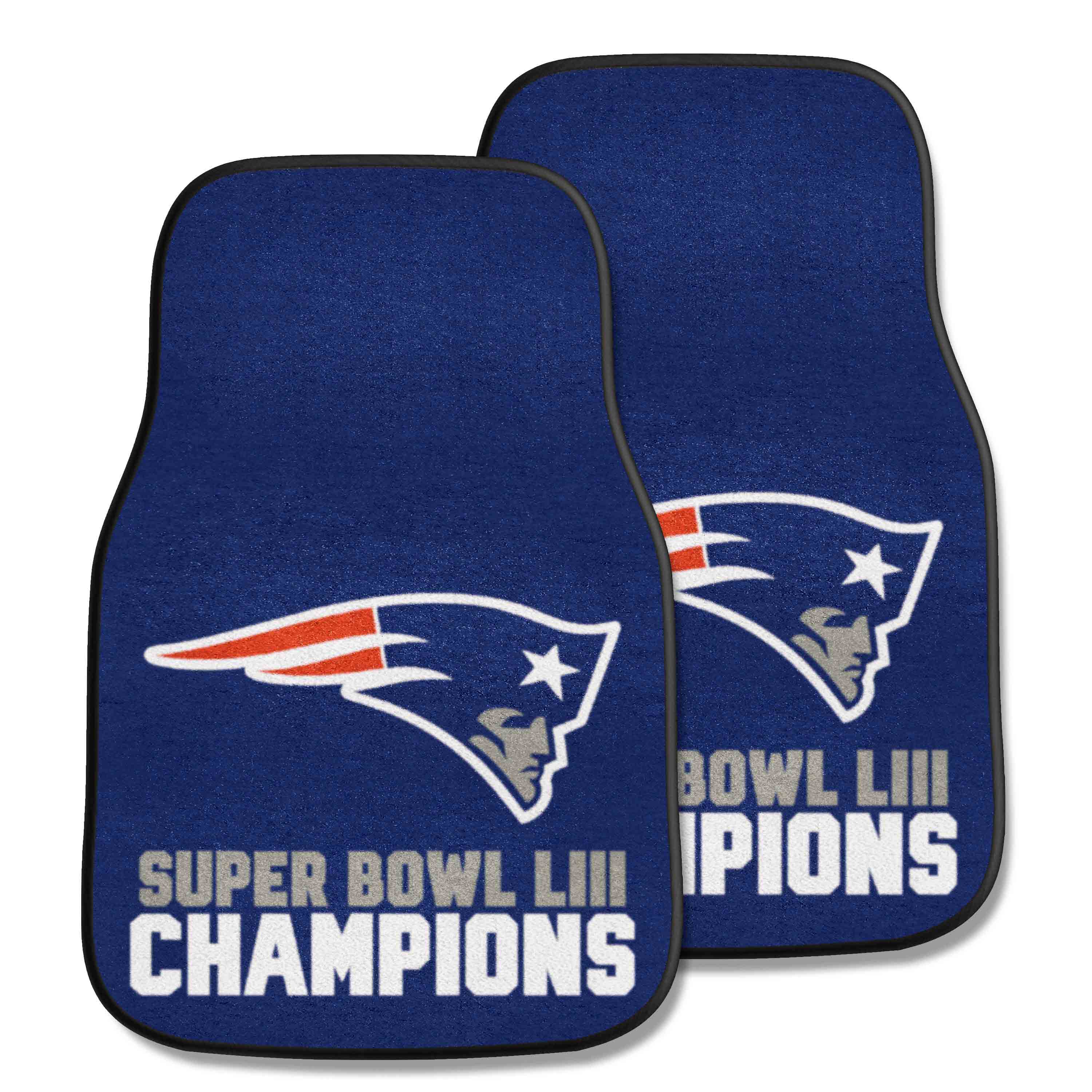 New England Patriots Front Carpet Car Mat Set - 2 Pieces, 2019 Super Bowl LIII Champions 