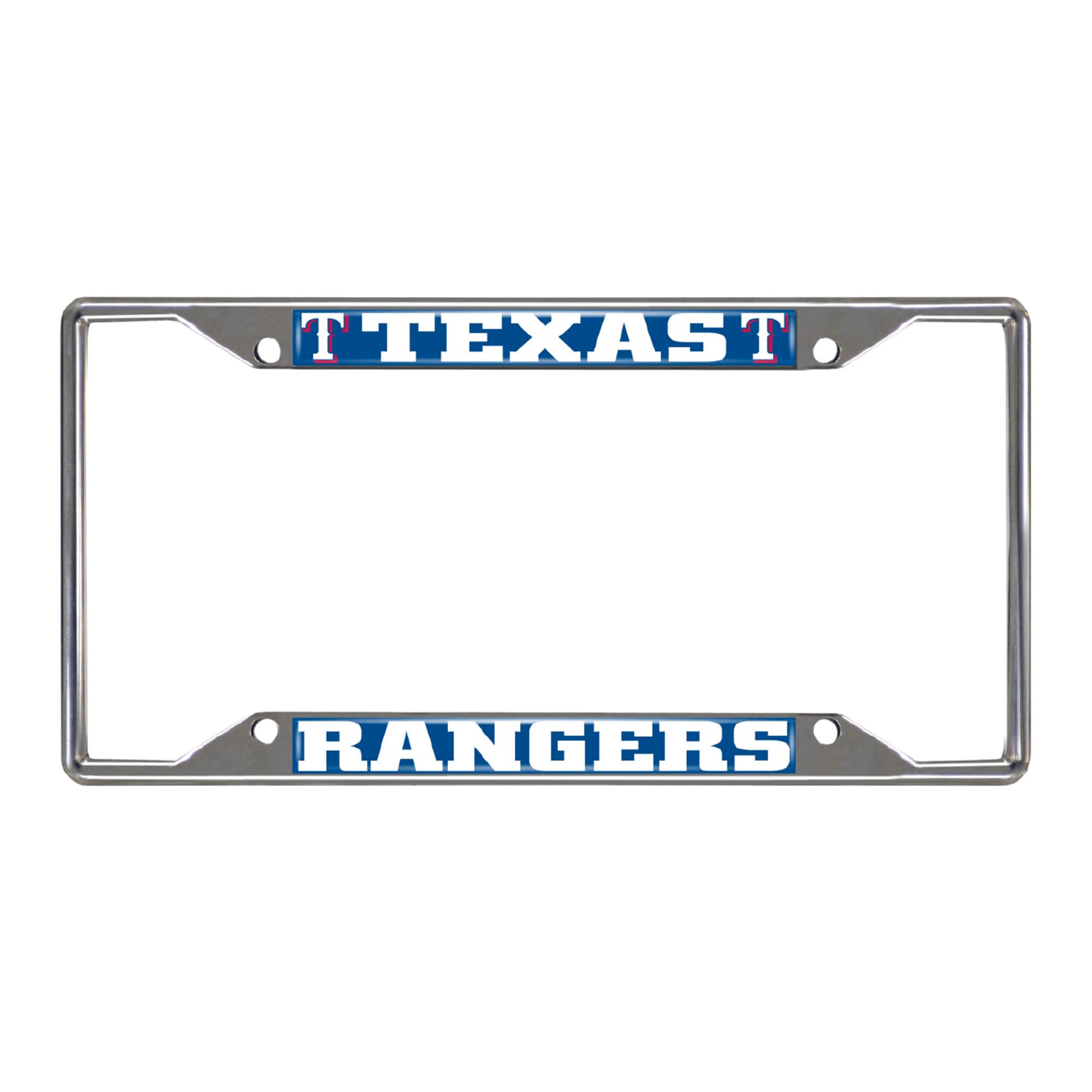 Texas Rangers Chrome Metal License Plate Frame, 6.25in x 12.25in