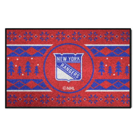 New York Rangers Holiday Sweater Starter Mat Accent Rug - 19in. x 30in. - New York Rangers