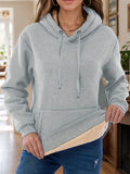 Drawstring Long Sleeve Hoodie with Kangaroo Pocket - Trendsi