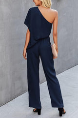 Single Shoulder Short Sleeve Jumpsuit - Flyclothing LLC