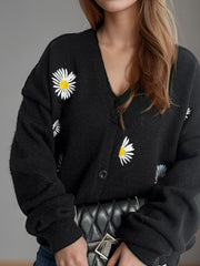 Daisy Button Up V-Neck Cardigan - Trendsi