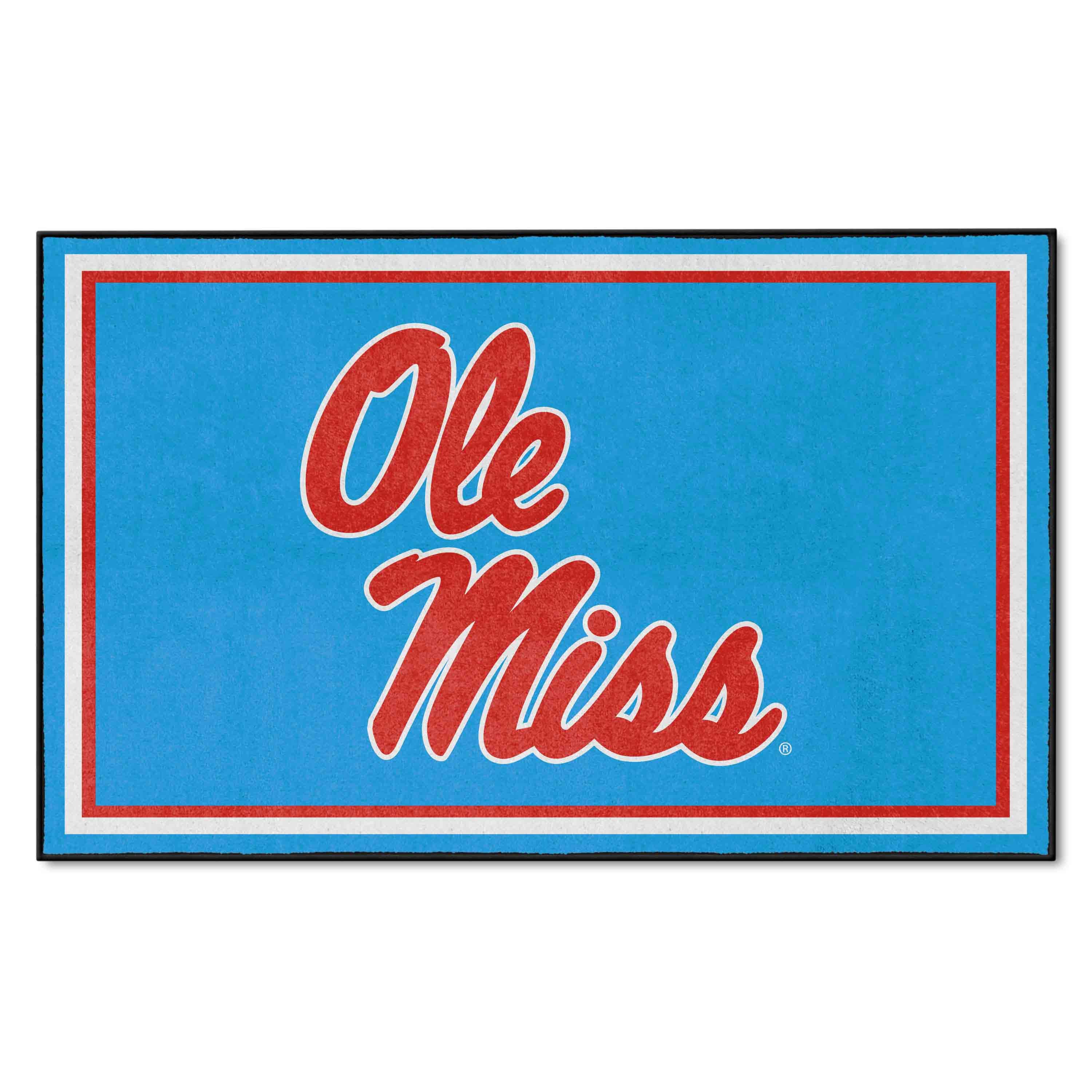 Ole Miss Rebels 4ft. x 6ft. Plush Area Rug, Light Blue Alternate - Ole Miss