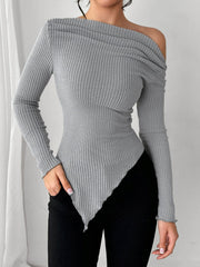 Asymmetric Hem Long Sleeve T-Shirt - Trendsi