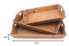 Set of Three Brown Wood Serving Tray - Homeroots