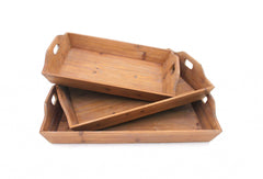 Set of Three Brown Wood Serving Tray - Homeroots