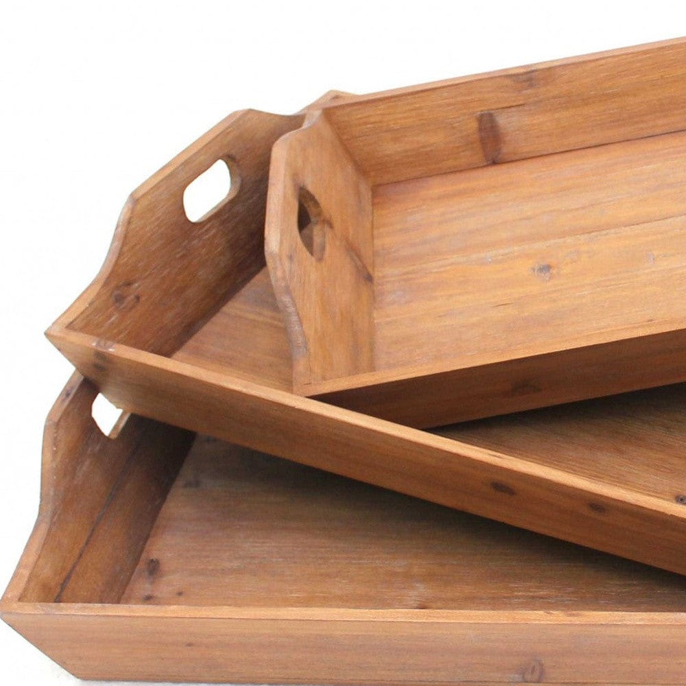 Set of Three Brown Wood Serving Tray - Homeroots