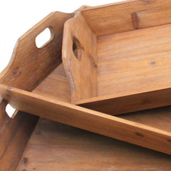 Set of Three Brown Wood Serving Tray - Homeroots