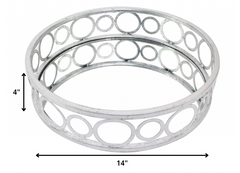 Bandeja de tocador geométrica de metal redonda plateada de 14"