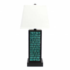 31" Black Metal Bedside Lamp With White Empire Shade