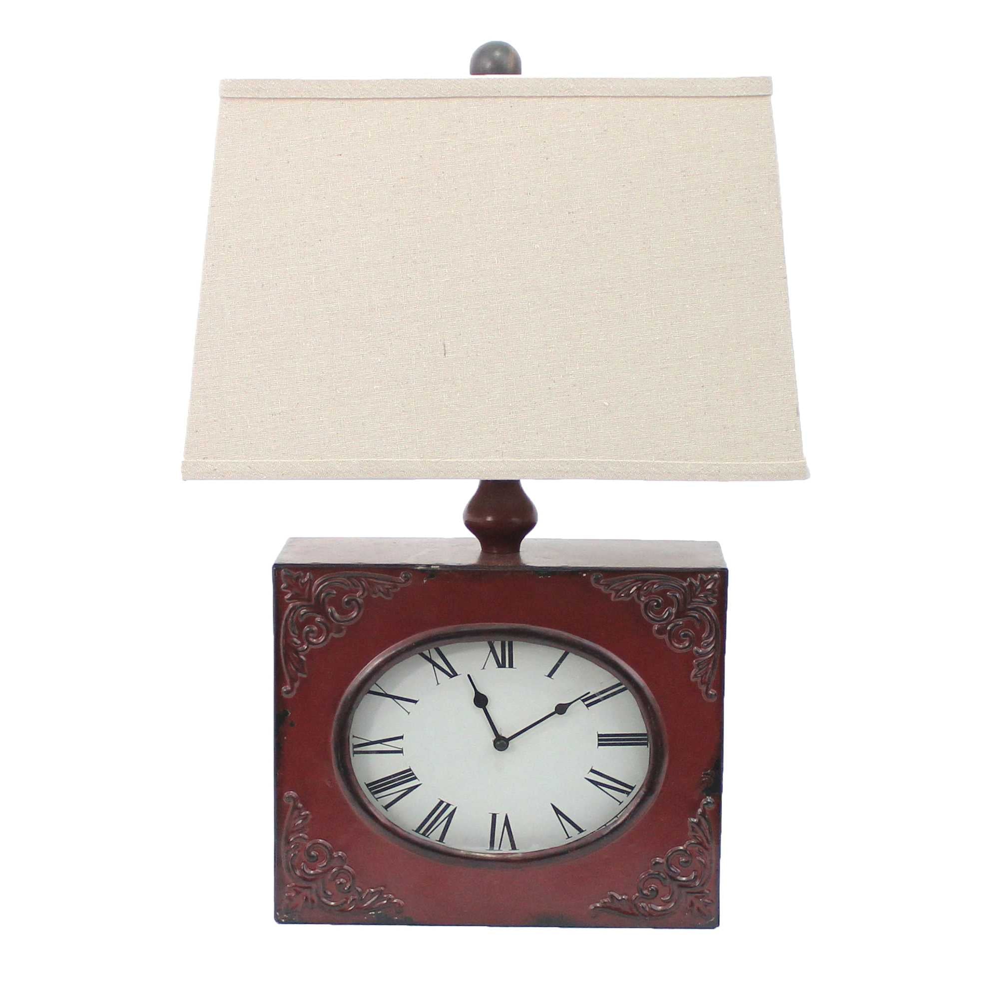 7 X 7 X 22 Red Vintage Metal Clock Base - Table Lamp - Homeroots