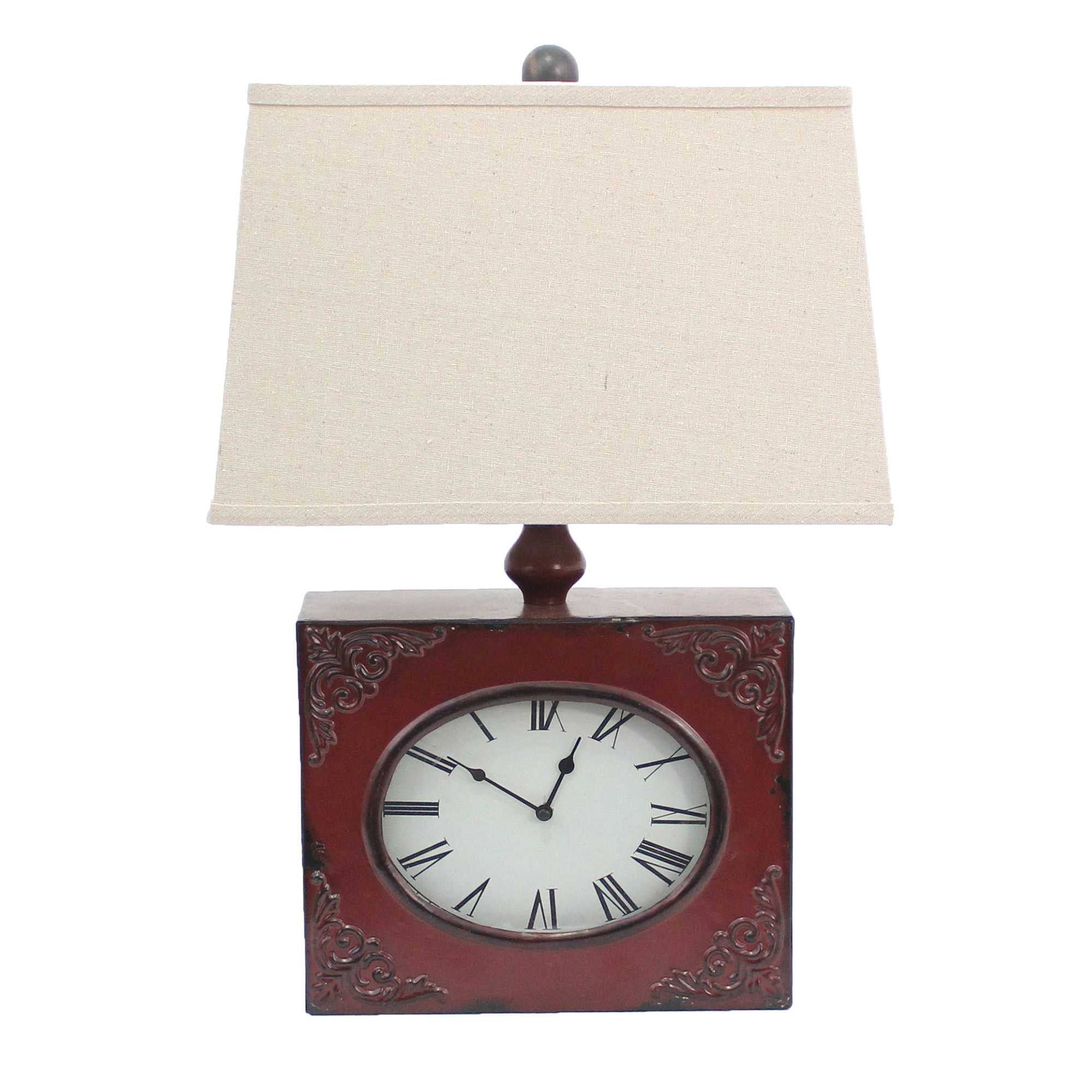 7 X 7 X 22 Red Vintage Metal Clock Base - Table Lamp - Homeroots