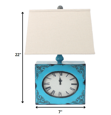 7 X 7 X 22 Blue Vintage Metal Clock Base - Table Lamp - Homeroots