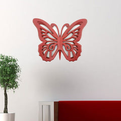 23" X 19" X 4" Red Rustic Butterfly Wooden  Wall Decor - Homeroots