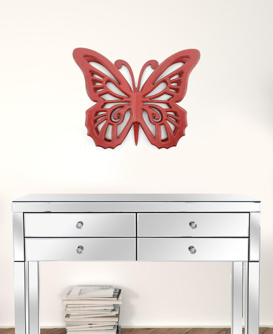 23" X 19" X 4" Red Rustic Butterfly Wooden  Wall Decor - Homeroots