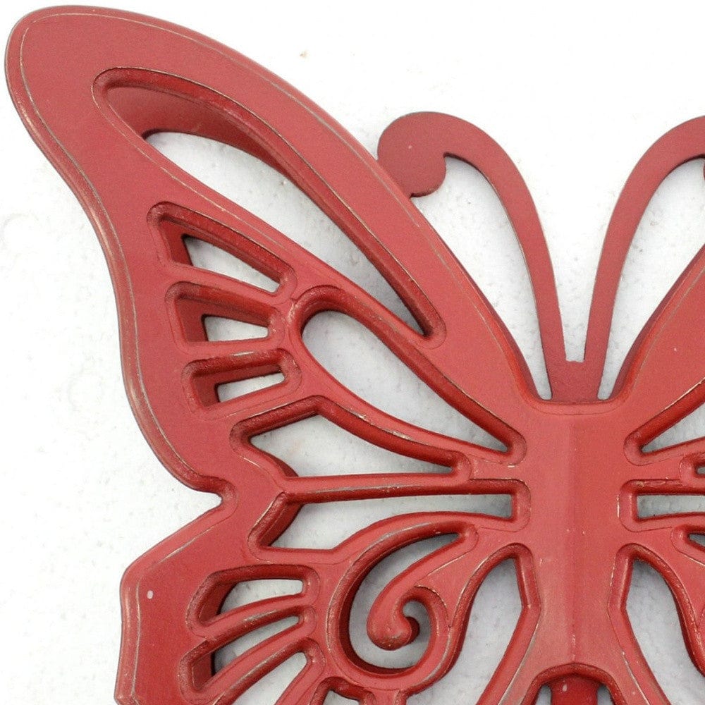 23" X 19" X 4" Red Rustic Butterfly Wooden  Wall Decor - Homeroots