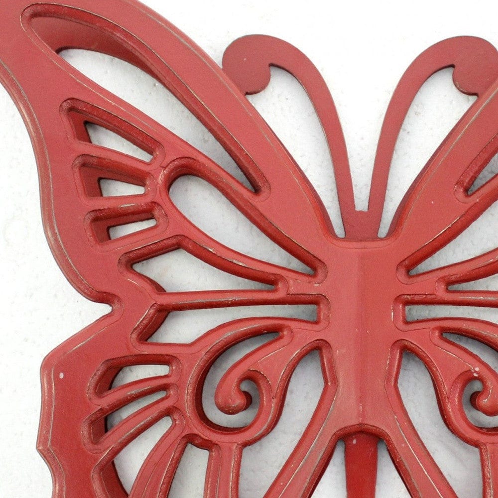 23" X 19" X 4" Red Rustic Butterfly Wooden  Wall Decor - Homeroots