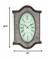 20" Oval Antiqued Bronze Wood and Glass Analog Wall Clock