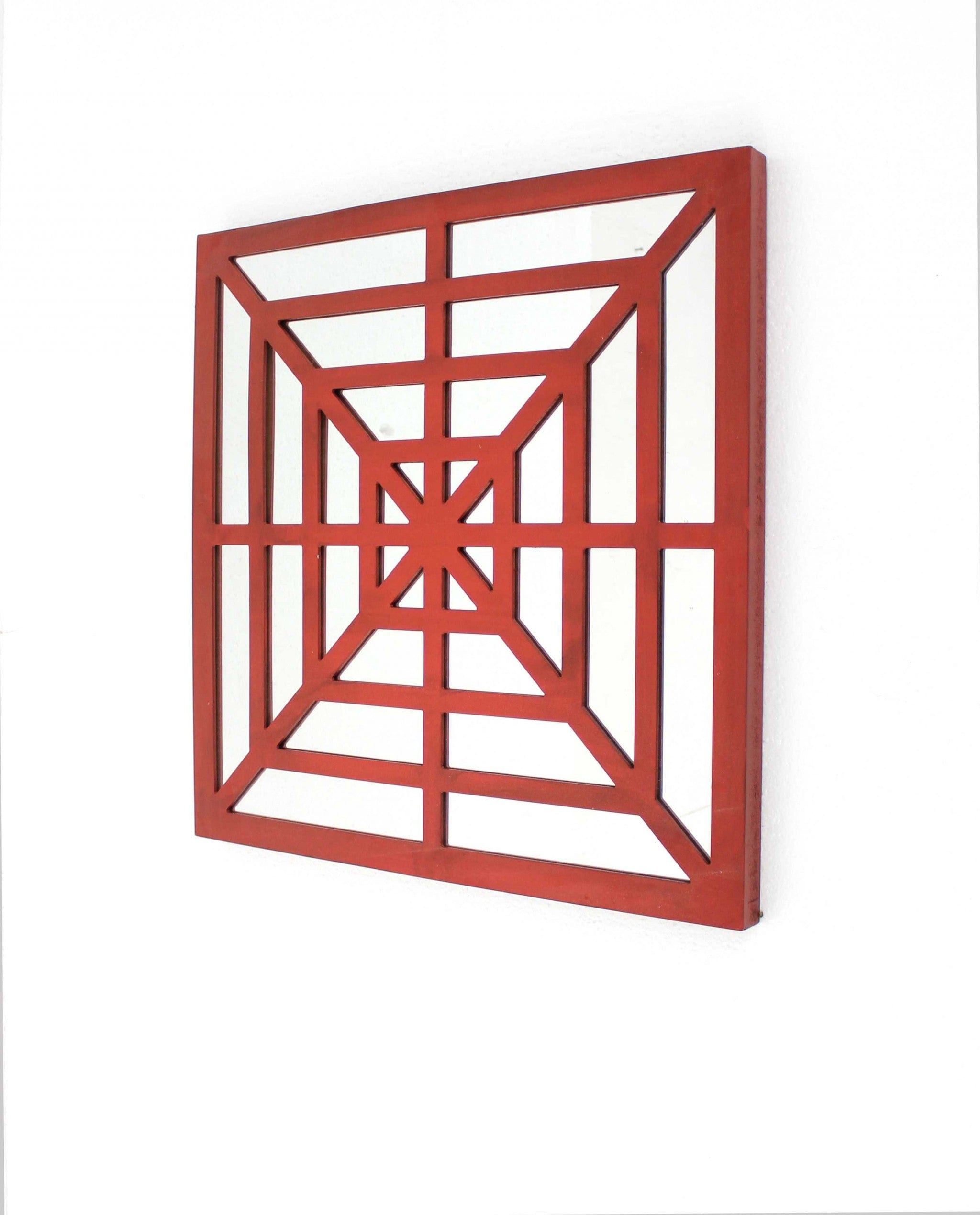 24" X 24" X 1" Red Mirrored Wooden  Wall Decor