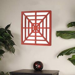 24" X 24" X 1" Red Mirrored Wooden  Wall Decor