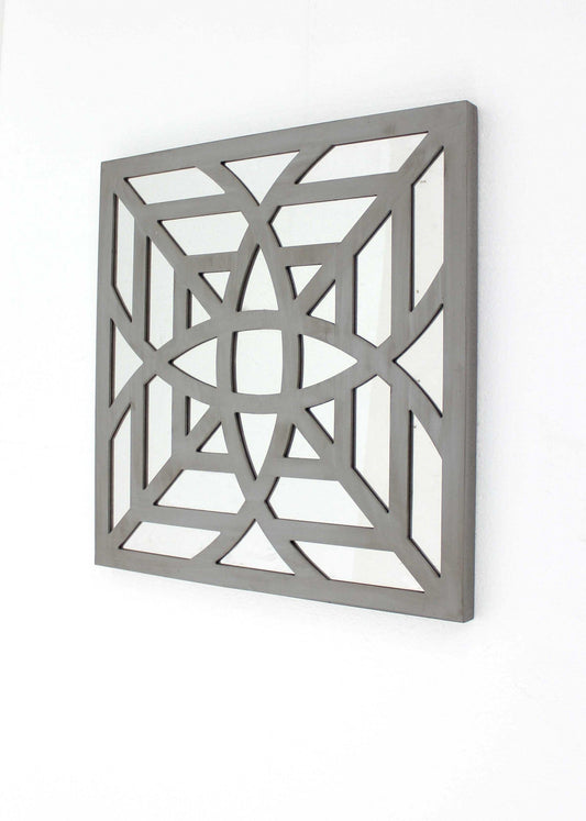 24" X 24" X 1" Gray Mirrored Square Wooden  Wall Decor