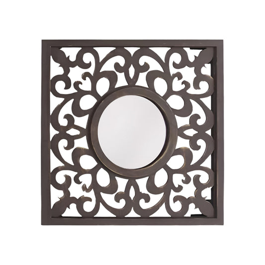 24" Brown Circle In Square Vintage Style Framed Accent Mirror