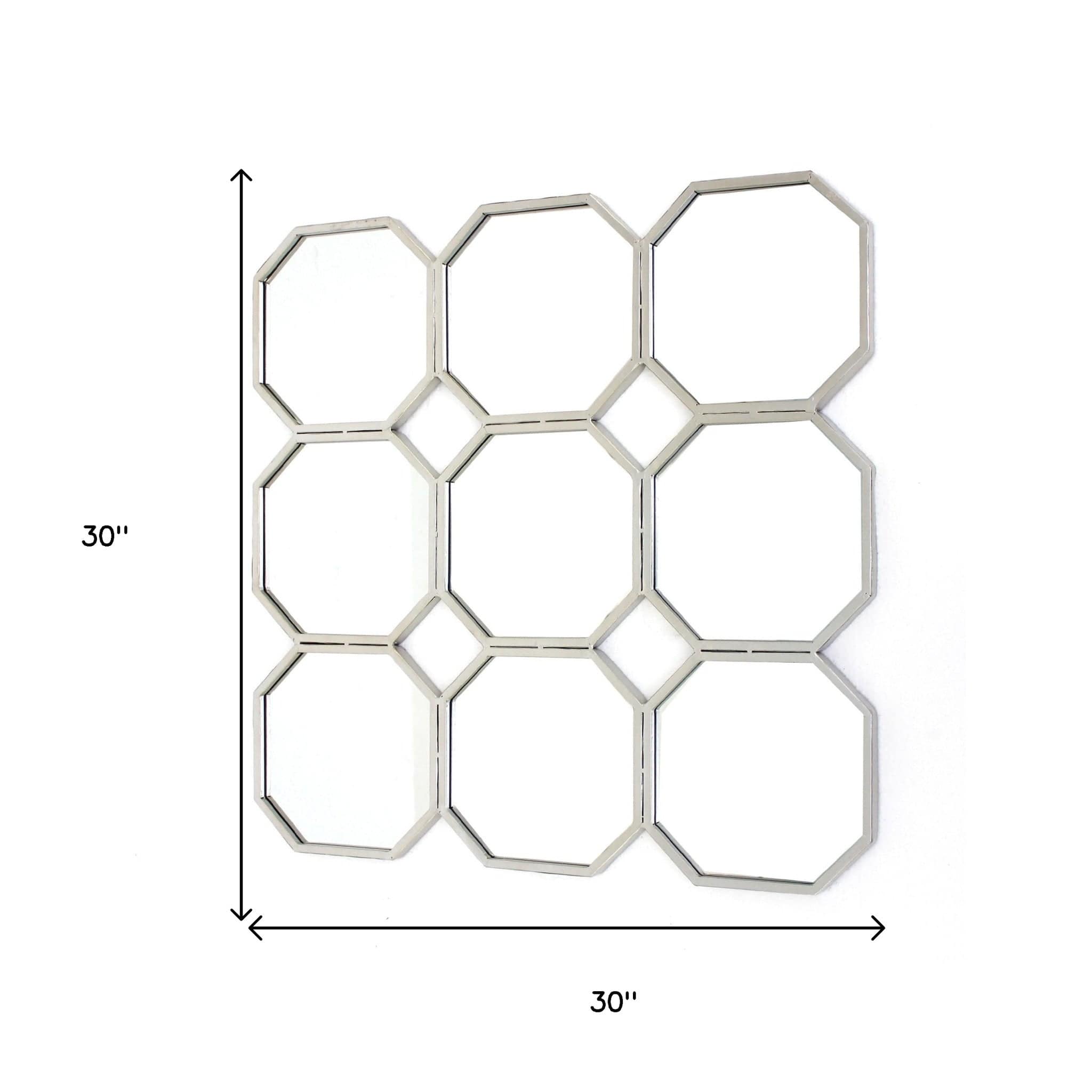 30" X 30" X 1" Silver Mirrored Metal - Wall Sculpture - Homeroots