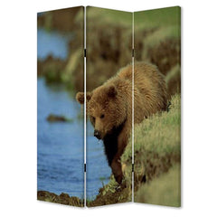 48" X 72" Multi Color Wood Canvas Bear  Screen - Homeroots