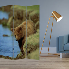 48" X 72" Multi Color Wood Canvas Bear  Screen - Homeroots