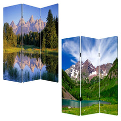 48 X 72 Multi Color Wood Canvas Mountain Peaks  Screen