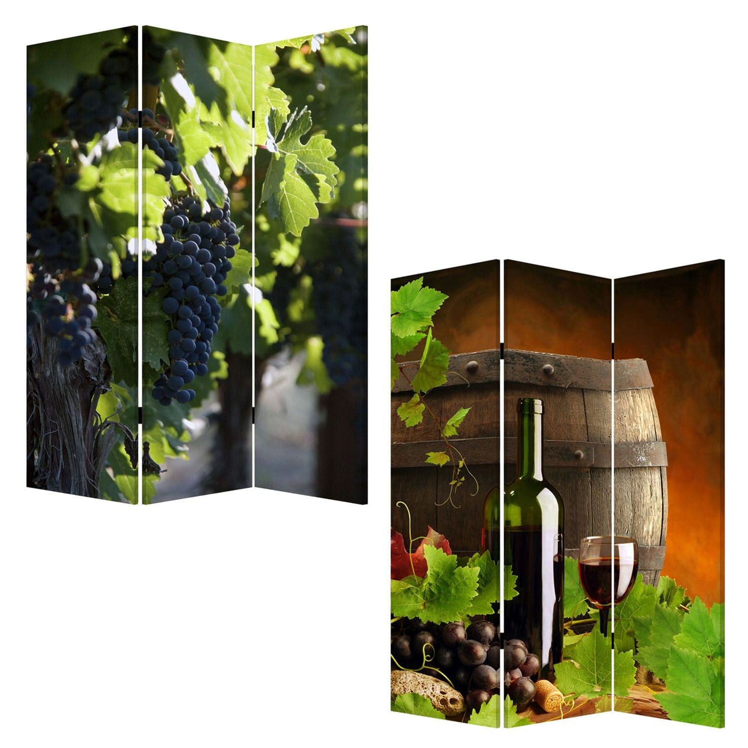 48" X 72" Multi Color Wood Canvas Wine Country  Screen - Homeroots