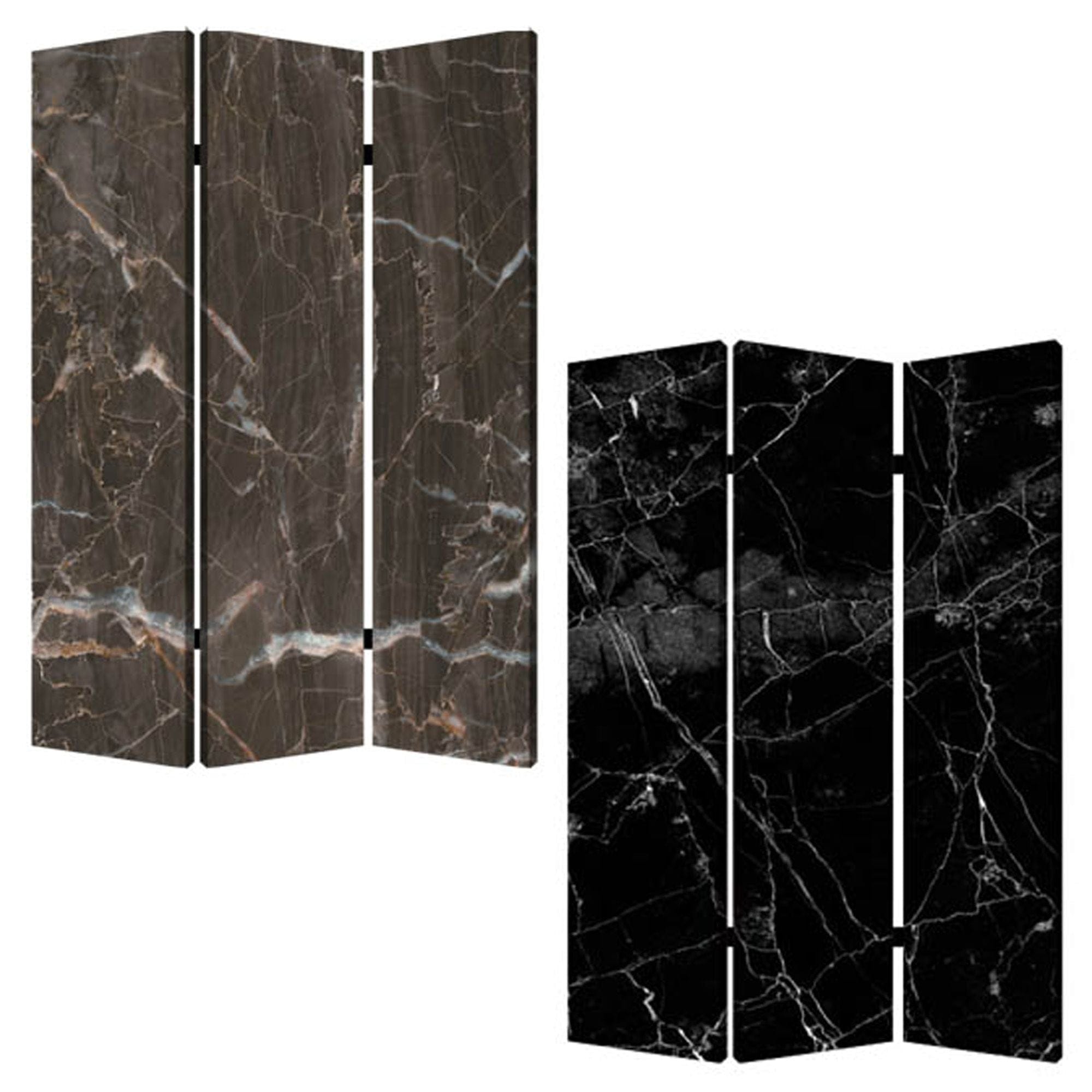 48" X 72" Multi Color Wood Canvas Black Marble  Screen - Homeroots