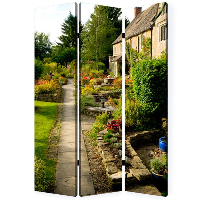 48" X 72" Multi Color Wood Canvas English Garden  Screen - Homeroots